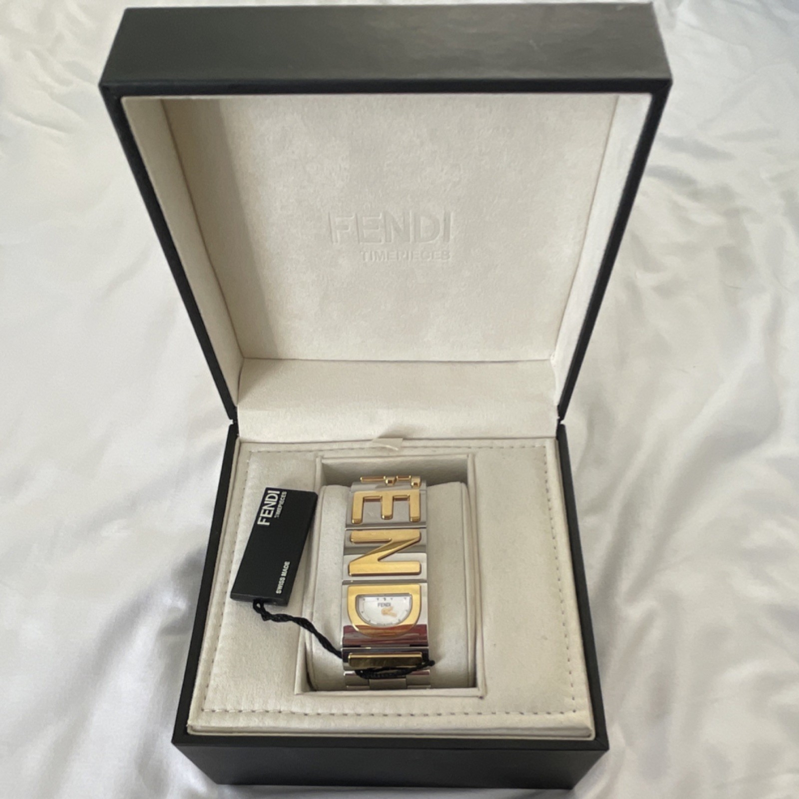 Fendi Gold Silver Rectangular Metal Bangle Bracel… - image 3