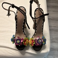 Betsey Johnson Women  s Strappy Ankle Strap Open Toe Floral Sandals 7