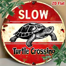 2D Flat, 1pc Vintage Turtle Crossing Slow Tin Metal Signs 8x8 - Rustic Aluminum