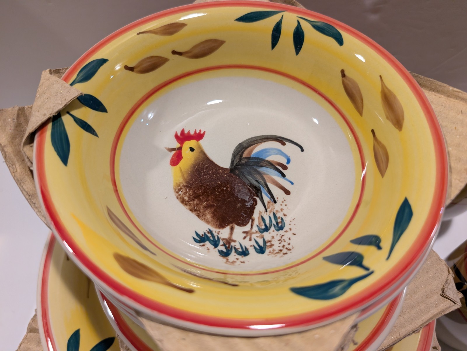 16 PCs NOS Philippe Richard Country View Rooster Dinner Salad Bowl Cup