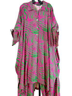 Do Your Best Oversized Kleid/Bluse/Jacke Kragen toller Print  Pink Grün EG 48-60