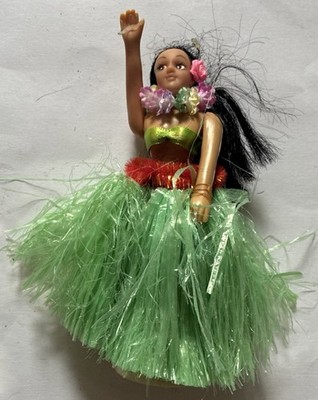 Hawaiian Hula girl dashboard bobble doll dances flower lei grass skirt 6.25  T