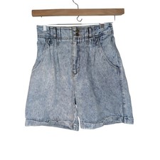Cristina Vtg Acid Wash Denim Shorts High Waisted Pleated Light Blue Womens 90s