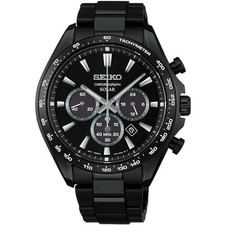 Seiko Selection SBPY187 Solar Chronograph Men's Watch All Black Dial S Series