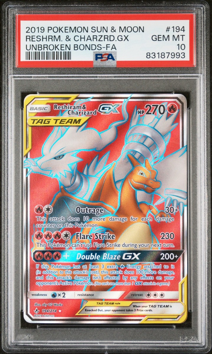 ポケモンカードゲーム Reshiram & Charizard GX PSA 10 Reshiram & Charizard Gx 194/214 PSA 10 Unbroken Bonds Pokemon Card