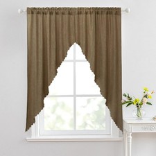 Soft Burlap Look Swag Curtains Rustic Natural Rod Pocket Kitchen Valance Curt...