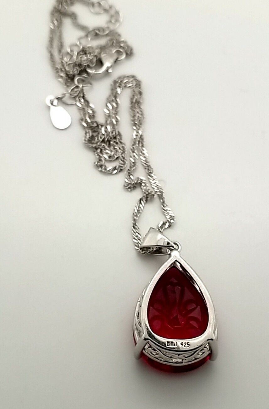 .925 Silver Created Pear Shaped Ruby Ring, Neckla… - image 7