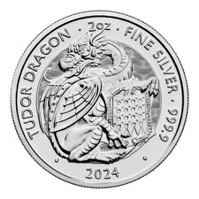 Tudor Dragon 2oz Pure 9999 Silver Bullion Coin 5 Pounds 2024 - Total 2 Ounce