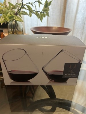 Viski Crystal Rolling Glasses Set of 2, Angular Bowl, Rocking Glass, 12 oz