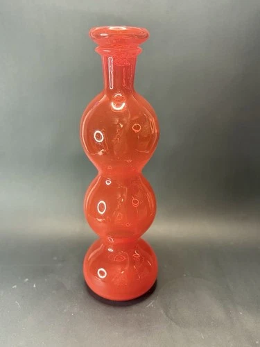 Blenko 15” Red Orange Triple Gourd/Bubble Art Glass Decanter Italian MCM
