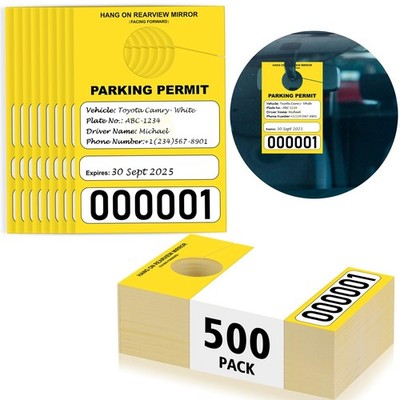 500 PCS Yellow Parking Permit Hang Tag Temporary Parking Passes Random Number...
