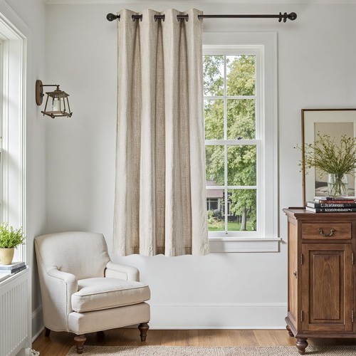 Linen Textured Curtain 63 Inch Length for Living Room Light Filtering Thermal...