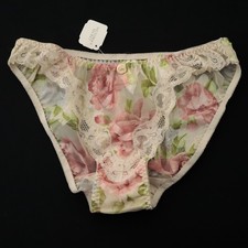 NEW Victoria's Secret VTG Gold Crown Sheer Lace Chiffon-Like Bikini Panty SMALL