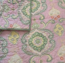 Pottery Barn Kids Crib Quilt Pink Green PAISLEY Double Side Blanket Wall Hanging