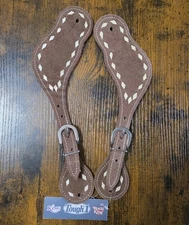 BRAND NEW Tough-1 Brown Suede Buckstitch Spur Straps - Pair