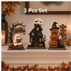 3pc Halloween Decor Set Haunted House Ghost Pumpkin Tabletop Statue Centerpiece