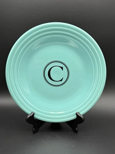 Fiesta Ware Turquoise 9" Lunch Plate Letter “C" Initial Monogram Fiestaware Used