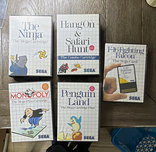 SEGA 4 Game Lot w/ Boxes The Ninja Hang On/Safari Hunt Monopoly More Untested