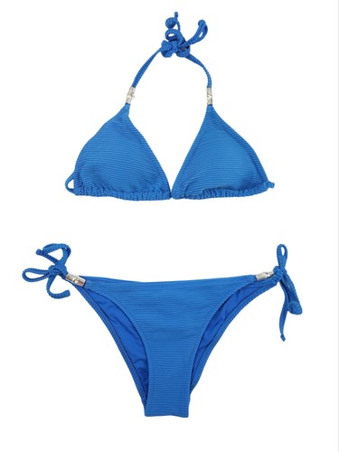 Heidi Klein Triangle Bikini Top Medium & Bottom Size Small Ribbed Swimsuit Blue