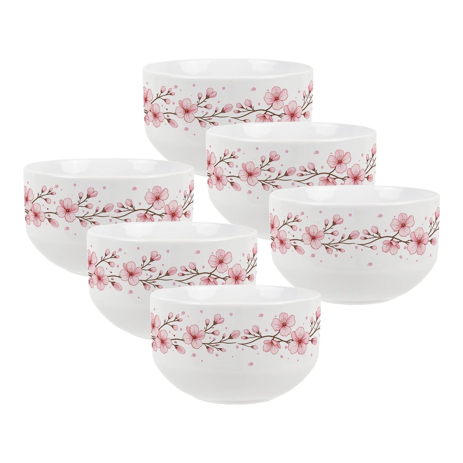 Cherry Blossom Large Cereal Bowl Set - 6x Ceramic Dinnerware Serving Bowl