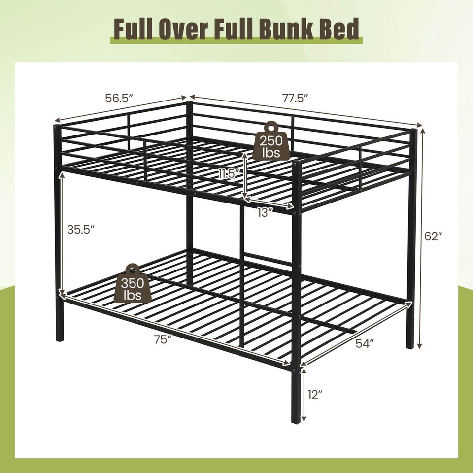 Metal Bunk Bed Full Over Full, Heavy-duty Bunk Bed with Safety ...