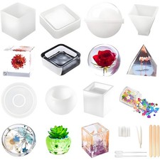 Resin Molds Silicone Kit 20Pcs,Epoxy Resin Molds Including Sphere,Cube,Pyrami...