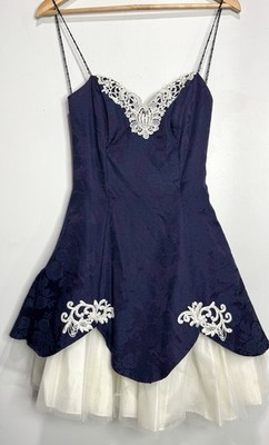 VTG 80s Roberta Dress Womens 3/4 Whimsigoth Lace Prom Glam Vamp HOCO Short Tulle