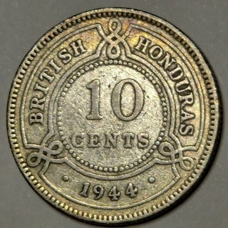 1944 BRITISH HONDURAS SILVER 10 CENTS KM 23 N 20556 ORIGINAL SURFACES