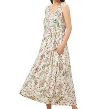 FRYE Ivory Floral Maxi Dress Pockets Lined Round Neck Sleeveless L