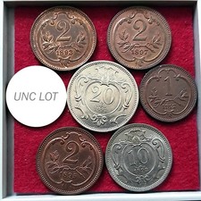 ** AUSTRIA ** 6 COINS LOT *** 1, 2, 10, 20 HELLER *** 1893-1912 *** UNC-BU *** L