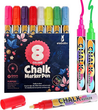 Liquid Chalk Markers, Erasable Reversible Tips, 8 Colors, Non-Toxic, Dry Erase C