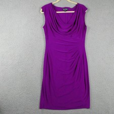 Ralph Lauren Dress Womens 12 Purple Cowl Neck Ruched Sheath Knee Length LRL