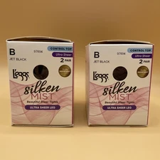 Leggs Silken Mist 4 PAIR JET BLACK B Control Top Ultra Sheer Leg Tights 97694