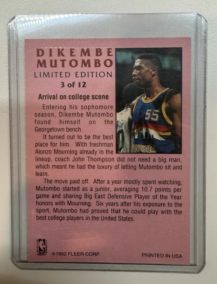 Dikembe Mutombo Denver Nuggets 1992 Fleer Limited Edition #3 Signed Card - Image 2 of 4