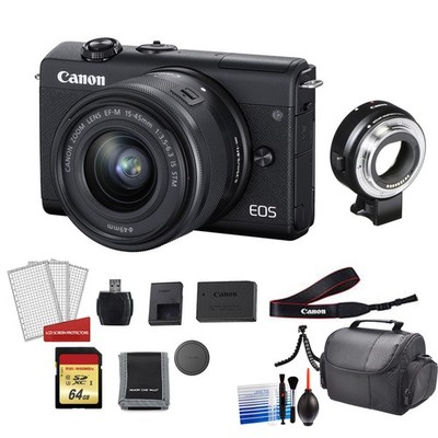 Canon EOS M200 with 15-45mm Lens Kit with Lens Adapter + More - International