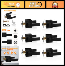 6 Pack Matte Black Privacy Door Handles - Heavy Duty Reversible Square Levers fo