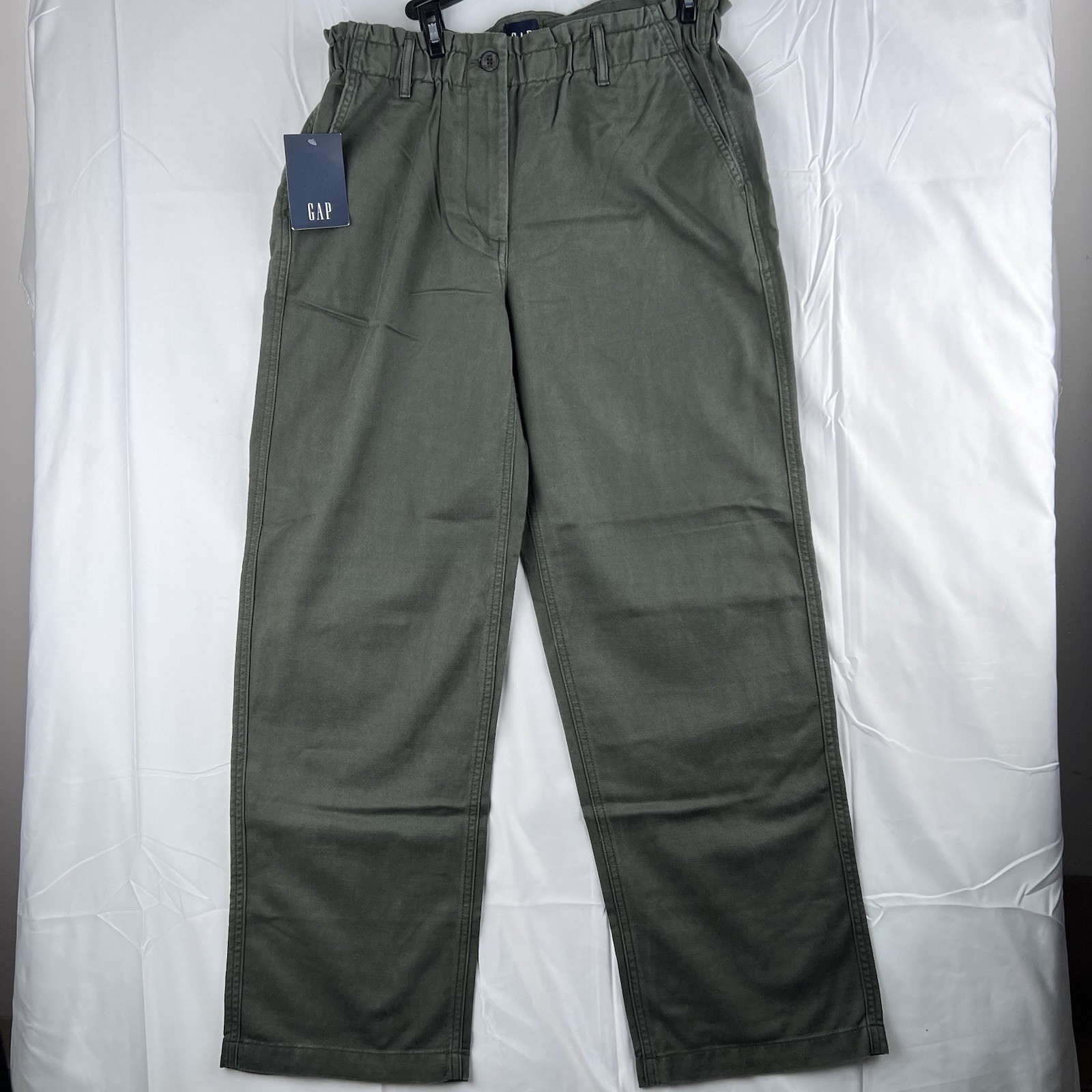 GAP Easy Twill Pants Green Size M Elastic Waist Relaxed Fit New