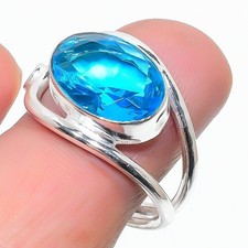 Swiss Blue Topaz Gemstone Handmade 925 Sterling Silver All Size Ring For Gift