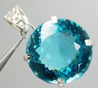 96.85 Ct Round Aquamarine Natural Topaz 925 Solid Silver Pendant Gemstone