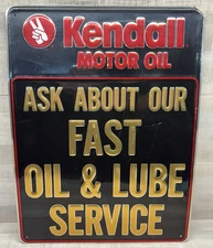 Original Embossed Kendall Motor Oil Sign Black with Gold & Red Lettering 18x24