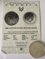 1986 troy 1oz American Silver Eagle  Genuine Coin FIRST YEAR OF ISSUE VERY RARE