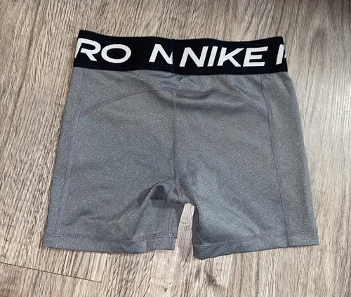 Nike Pro Girls Compression Shorts Size Medium Gray 4” Stretch Athletic Dance Gym - Picture 3 of 5