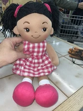 Linzy Toys African American Crystal 17” Plush Cloth Body Doll In Hot Pink Dress