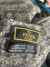 S17 Fendi rectangle wool monogram grey Scarf 46/12 inch made in italy
