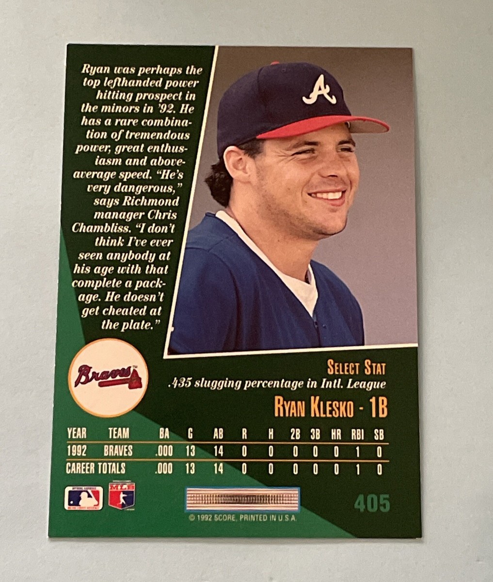 1992 SCORE SELECT ROOKIE PROSPECT RC RYAN KLESKO ATLANTA BRAVES
