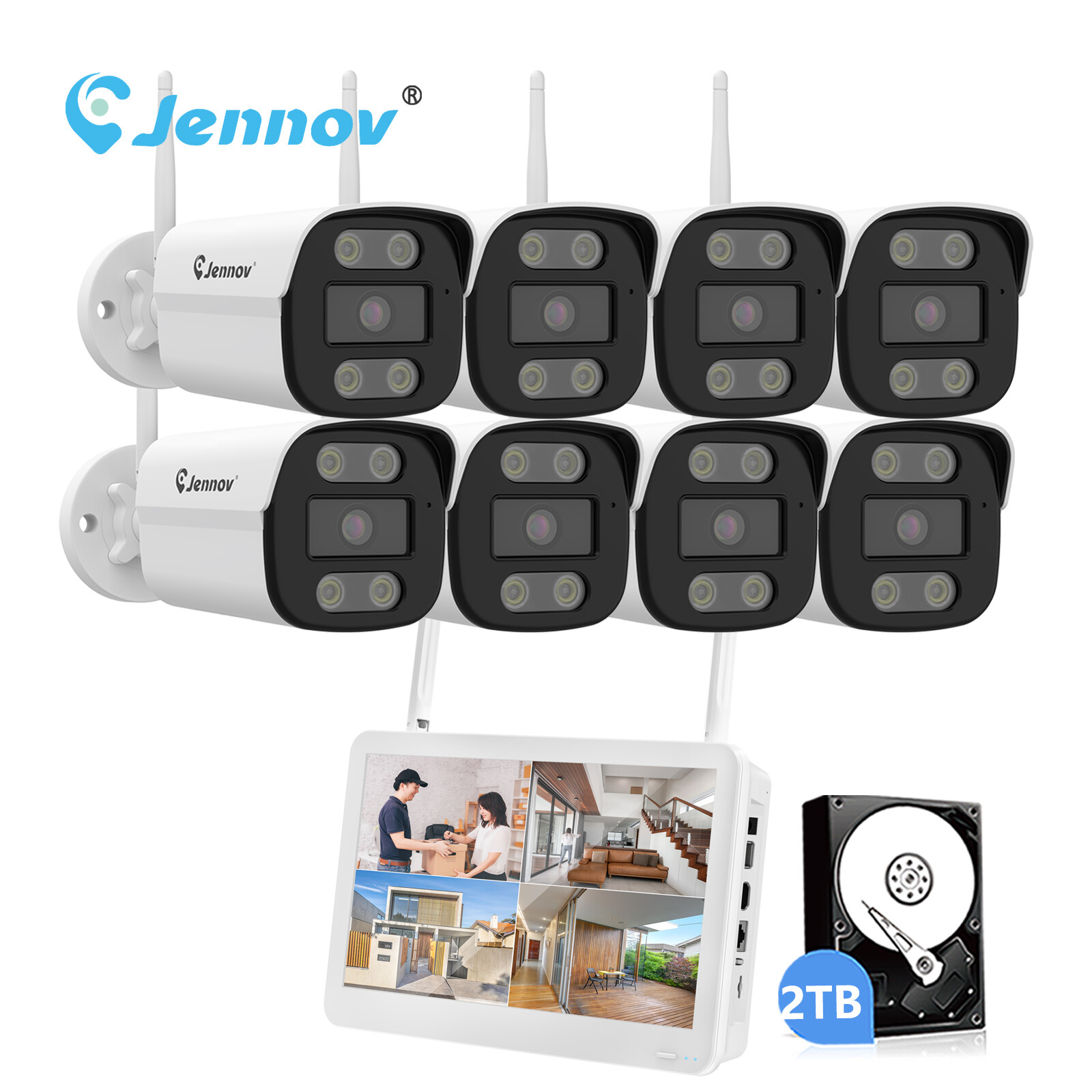 Jennov 5MP 10CH WiFi NVR Security Camera System Human Detection Night Vision 2TB