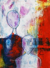 ORIGINAL ART Hand - painted acrylic painting modern Outsider ABSTRACT Figurative