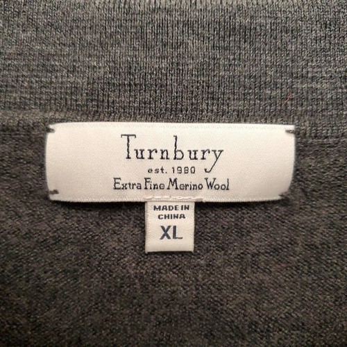 Turnbury Sweater Mens XL Gray 100% Extra Fine Merino Wool Classic Polo Pullover - Picture 3 of 7
