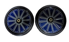 Pedal Car Steel Wheels Rubber Tires Set of 4 Blue Steam Train Spoke Pattern