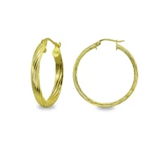 3x30mm Twist Half Round Click-Top Gold Plated 925 Silver Small Hoop Earrings